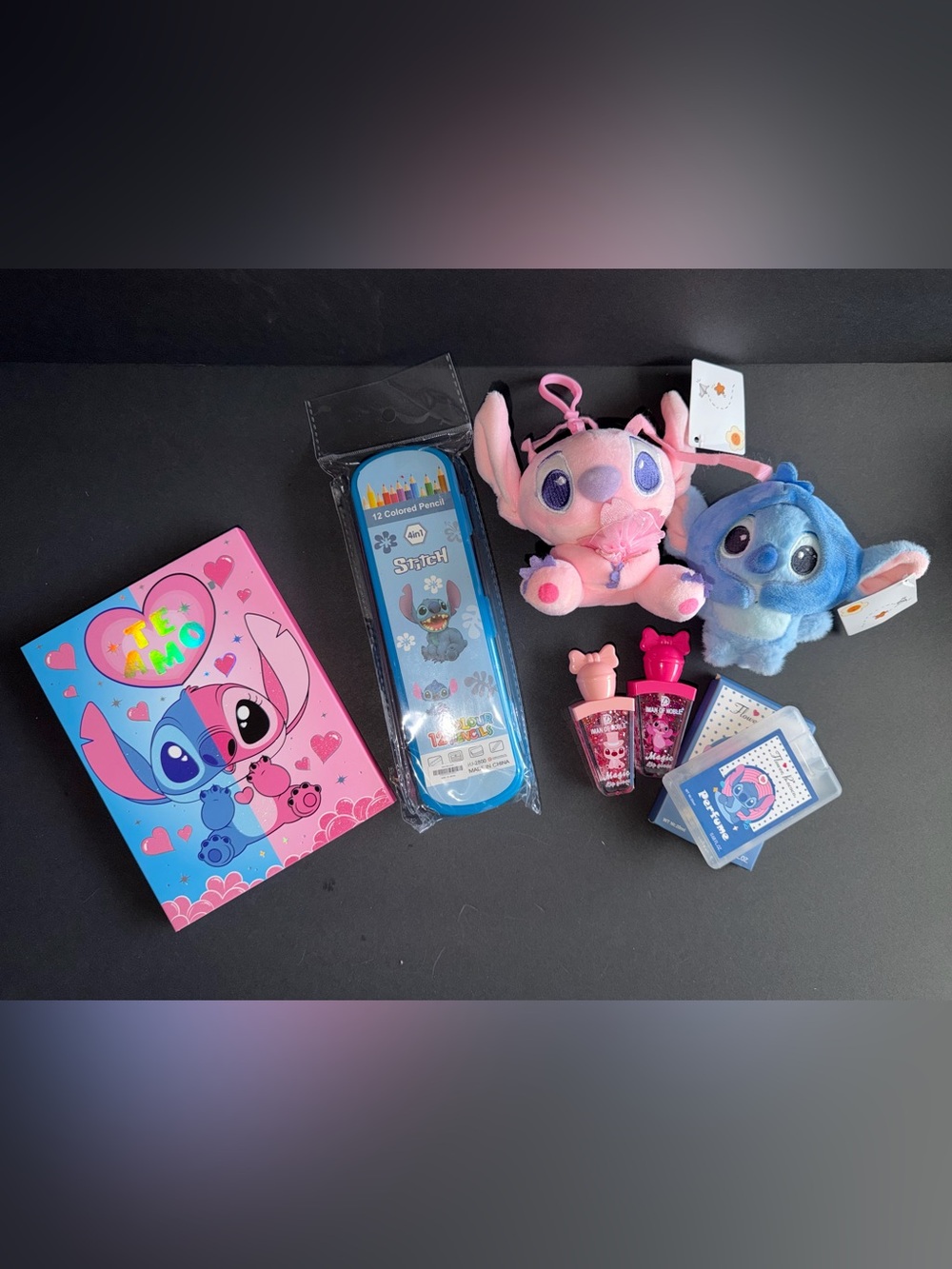 Stitch & Angel Bundle Disney makeup eyeshadow pallet plush keychain stationary